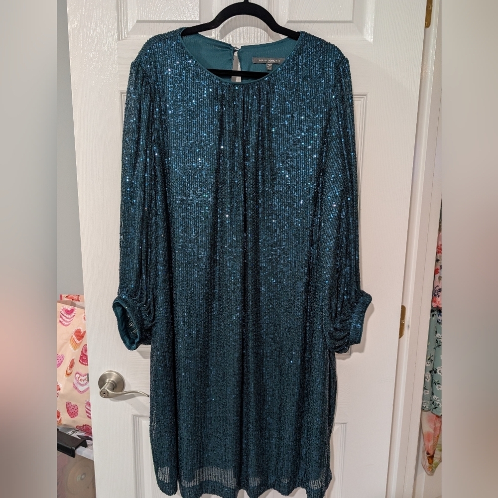 NWT Julia Jordan Teal Blue Sequined Sheath Dress in Size 2X - Picture 2 of 11